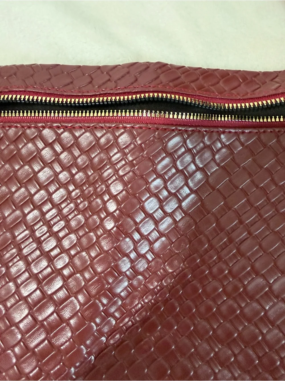 Woven Leather Crossbody Bag in Burgundy
